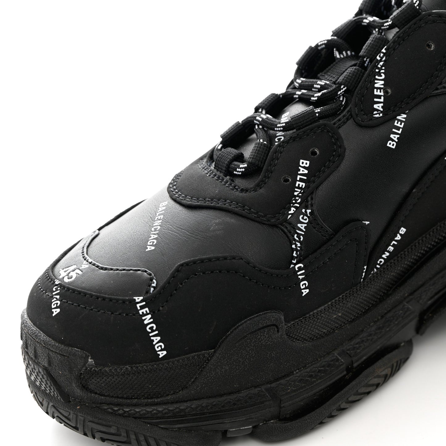 Technical Fabric Allover Logo Mens Triple S Sneakers 45 Black White