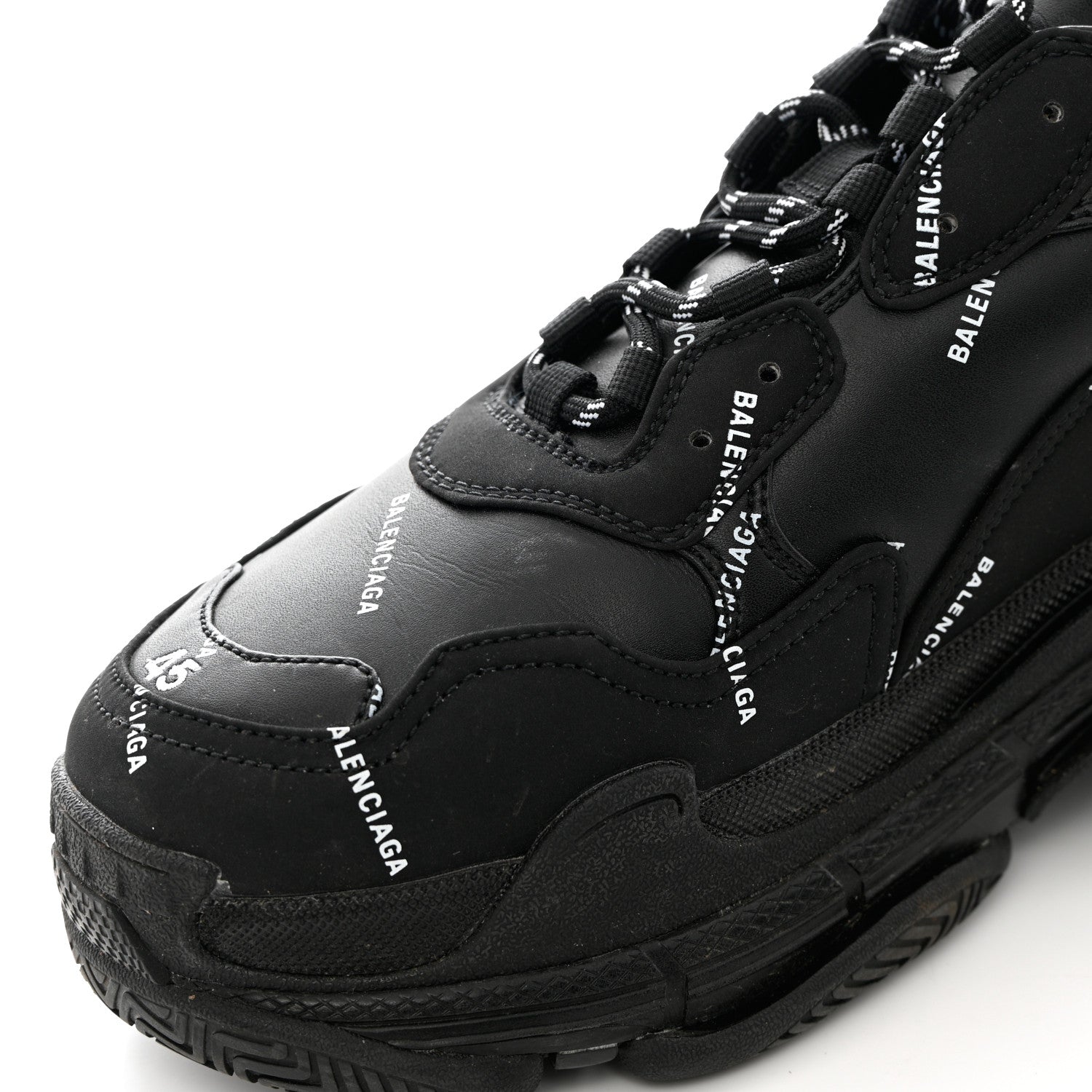 Balenciaga Technical Fabric Allover Logo Mens Triple S Sneakers 45 Black White 10 of 11