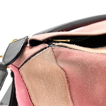 Loewe Calfskin Suede Medium Puzzle Bag Pink Black Multicolor 12 of 12
