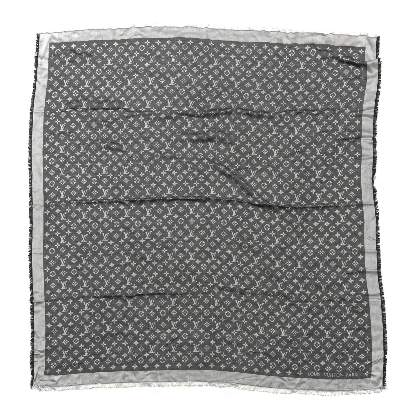 Silk Wool Monogram Denim Shawl Black