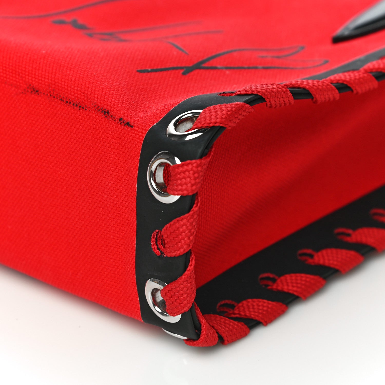 Christian Louboutin Braided Canvas Mini Cabalace Shopper Tote Red Black 9 of 13