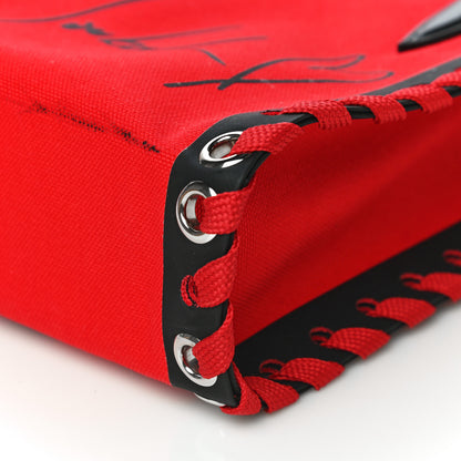 Christian Louboutin Braided Canvas Mini Cabalace Shopper Tote Red Black 9 of 13