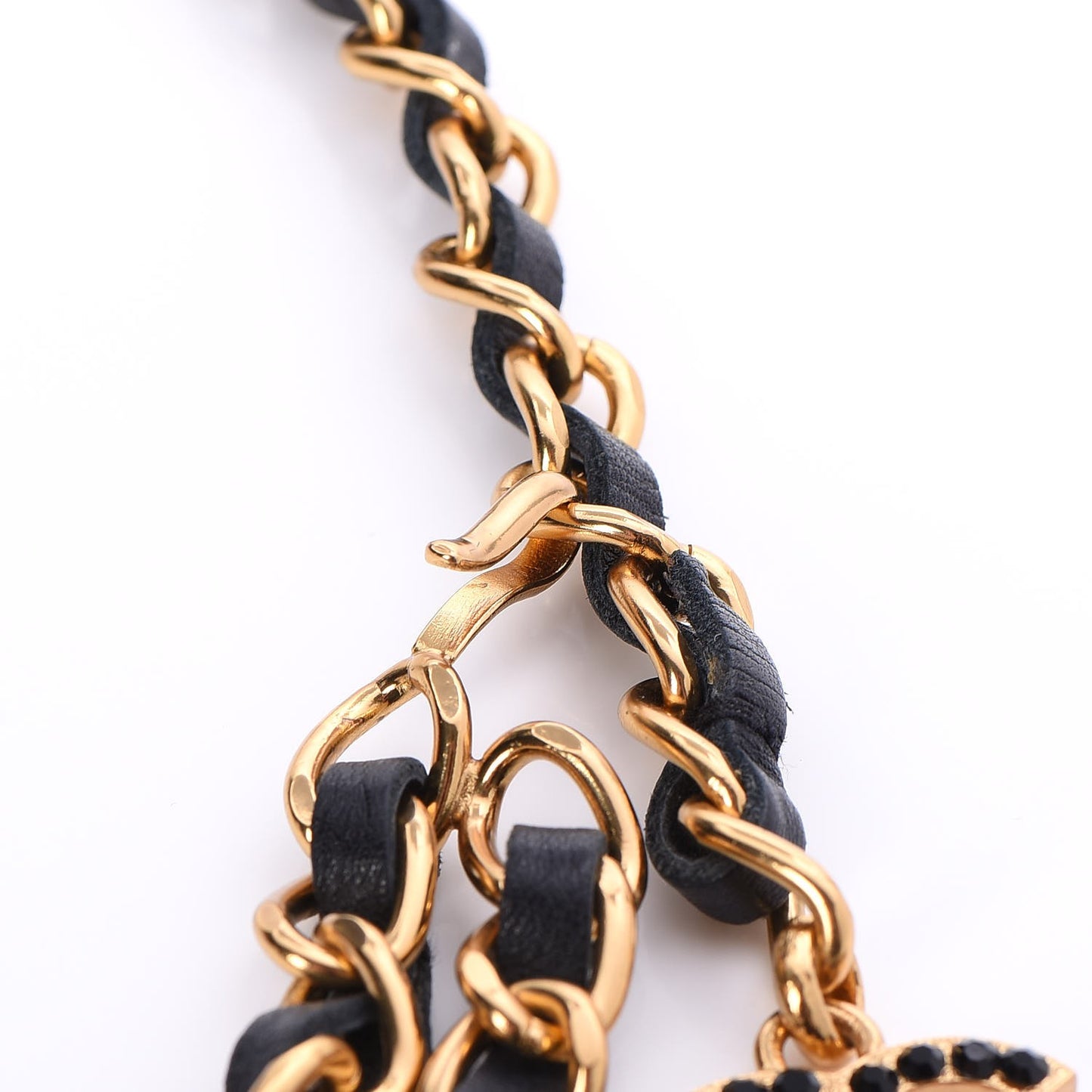 CHANE Lambskin Crystal Lion Chain Belt Gold