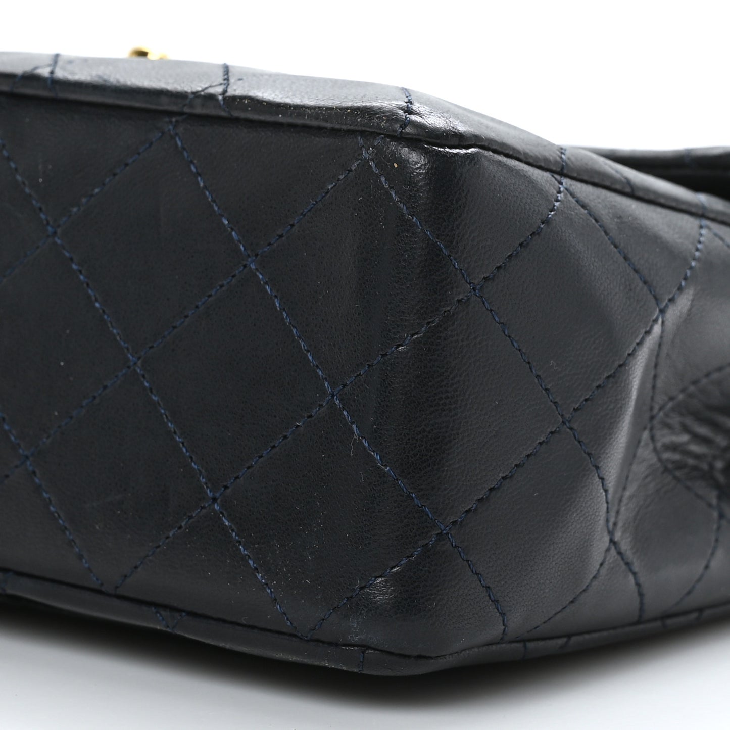 Lambskin Quilted Medium Double Flap Navy