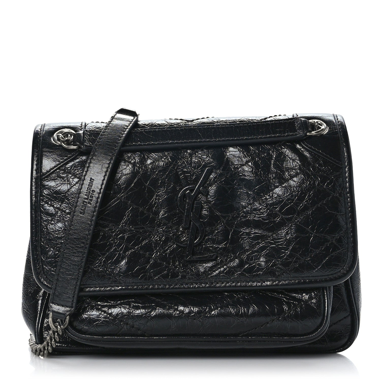 Saint Laurent Crinkled Lambskin Matelasse Monogram Baby Niki Chain Satchel Black 1 of 9