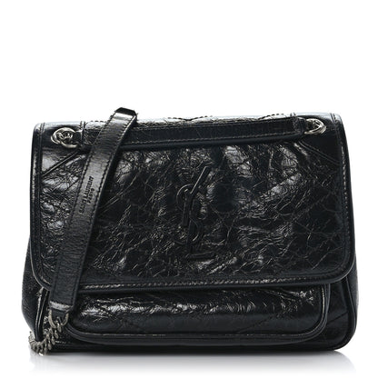 Saint Laurent Crinkled Lambskin Matelasse Monogram Baby Niki Chain Satchel Black 1 of 9