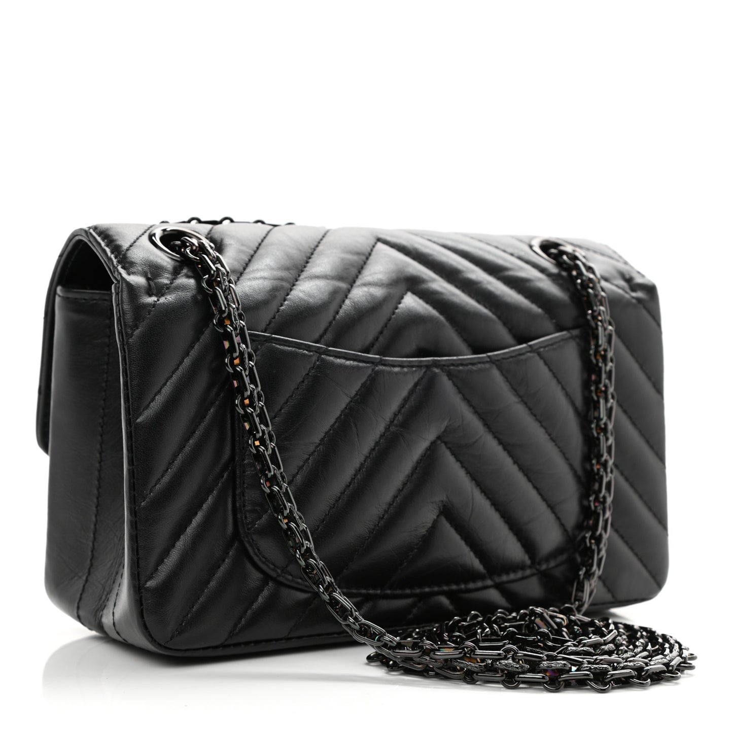 Aged Calfskin Chevron Quilted 2.55 Reissue Mini Flap So Black