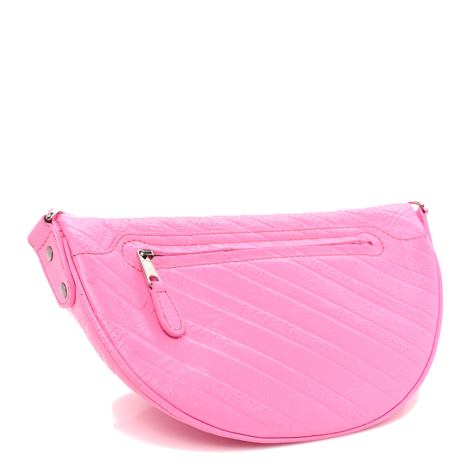 Balenciaga Shiny Goatskin Allover Logo Embossed XXS Souvenir Belt Bag Acid Pink 8 of 13