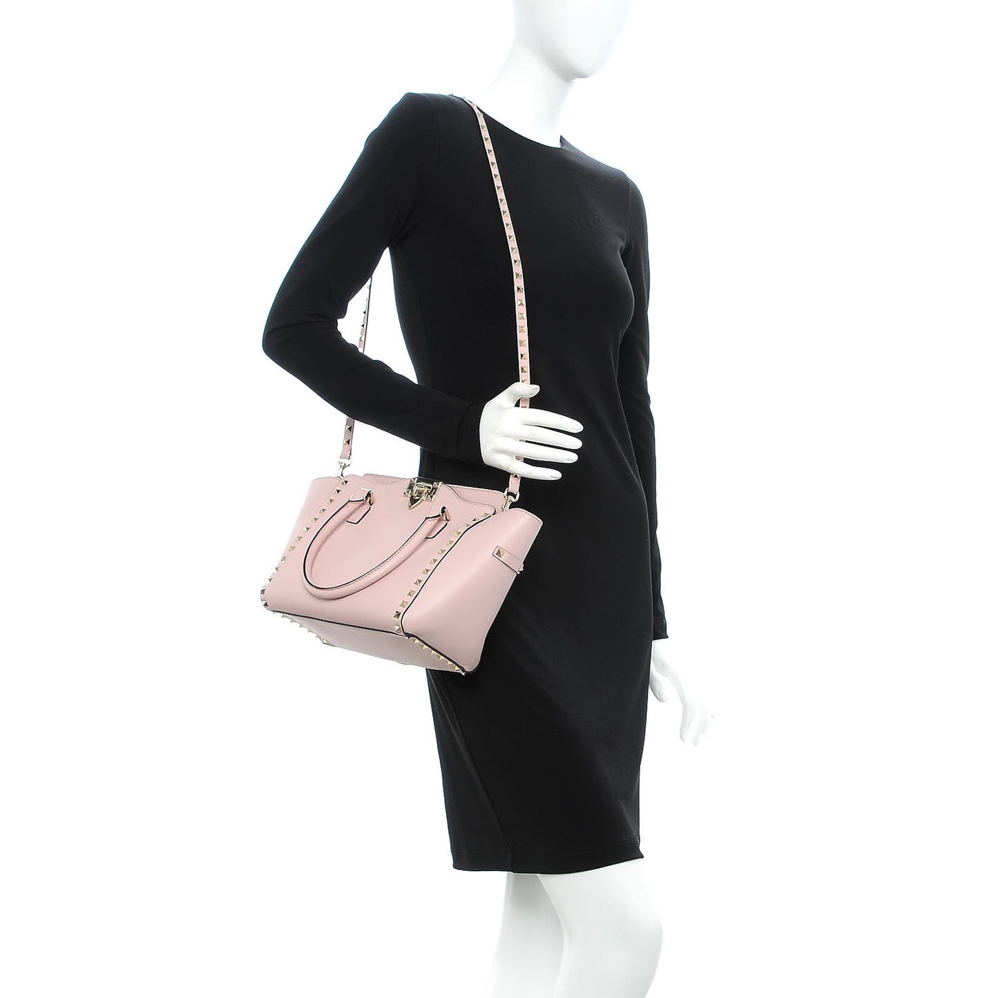 Vitello Small Rockstud Double Handle Tote Water Rose