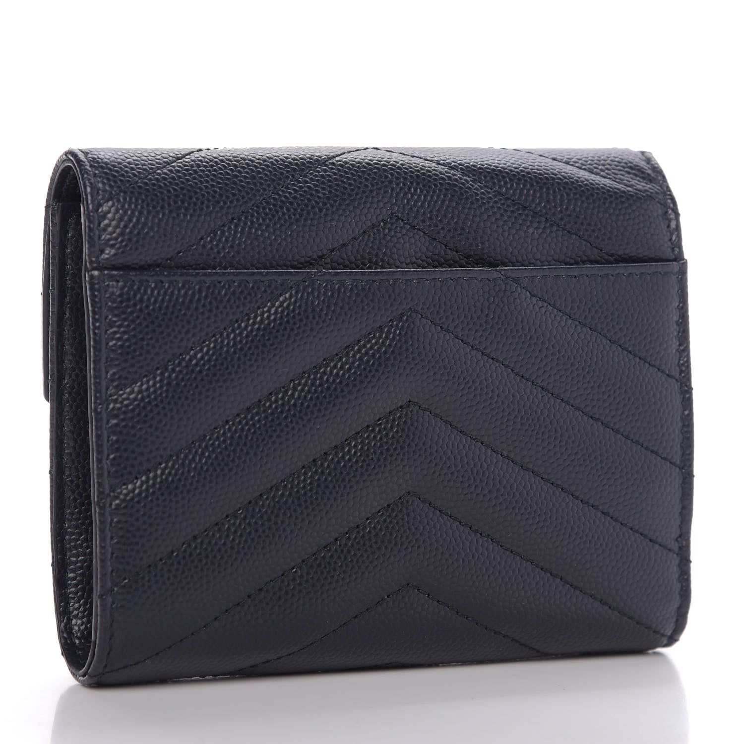 Saint Laurent Grain De Poudre Matelasse Chevron Small Monogram Envelope Wallet Navy 3 of 10