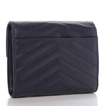 Saint Laurent Grain De Poudre Matelasse Chevron Small Monogram Envelope Wallet Navy 3 of 10