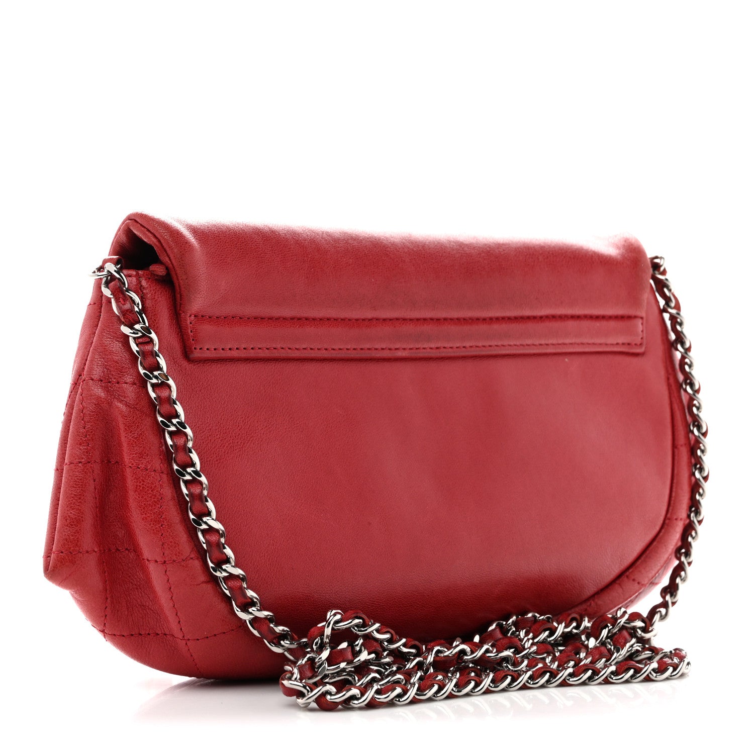 Chanel Lambskin Half Moon Wallet On Chain WOC Red 3 of 16