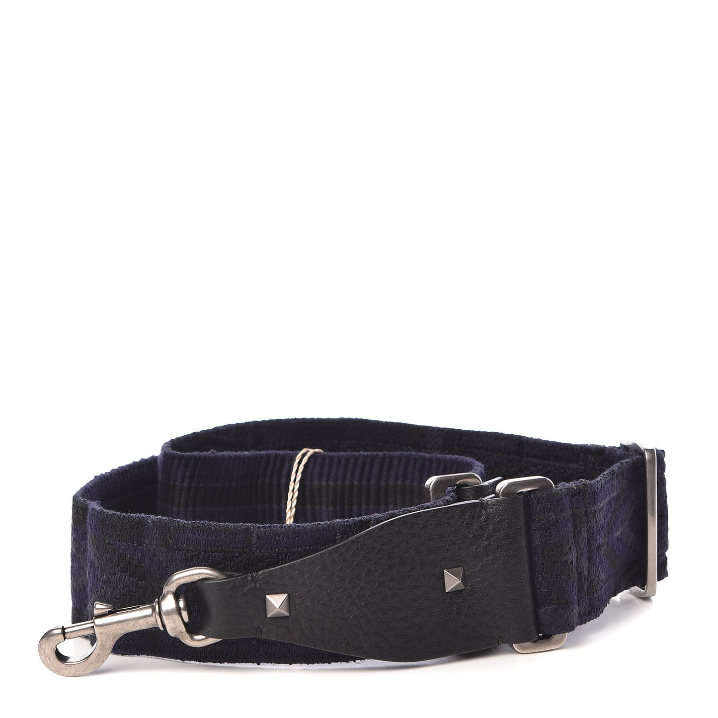 Canvas Geometric Embroidered Rockstud Guitar Strap Black Blue