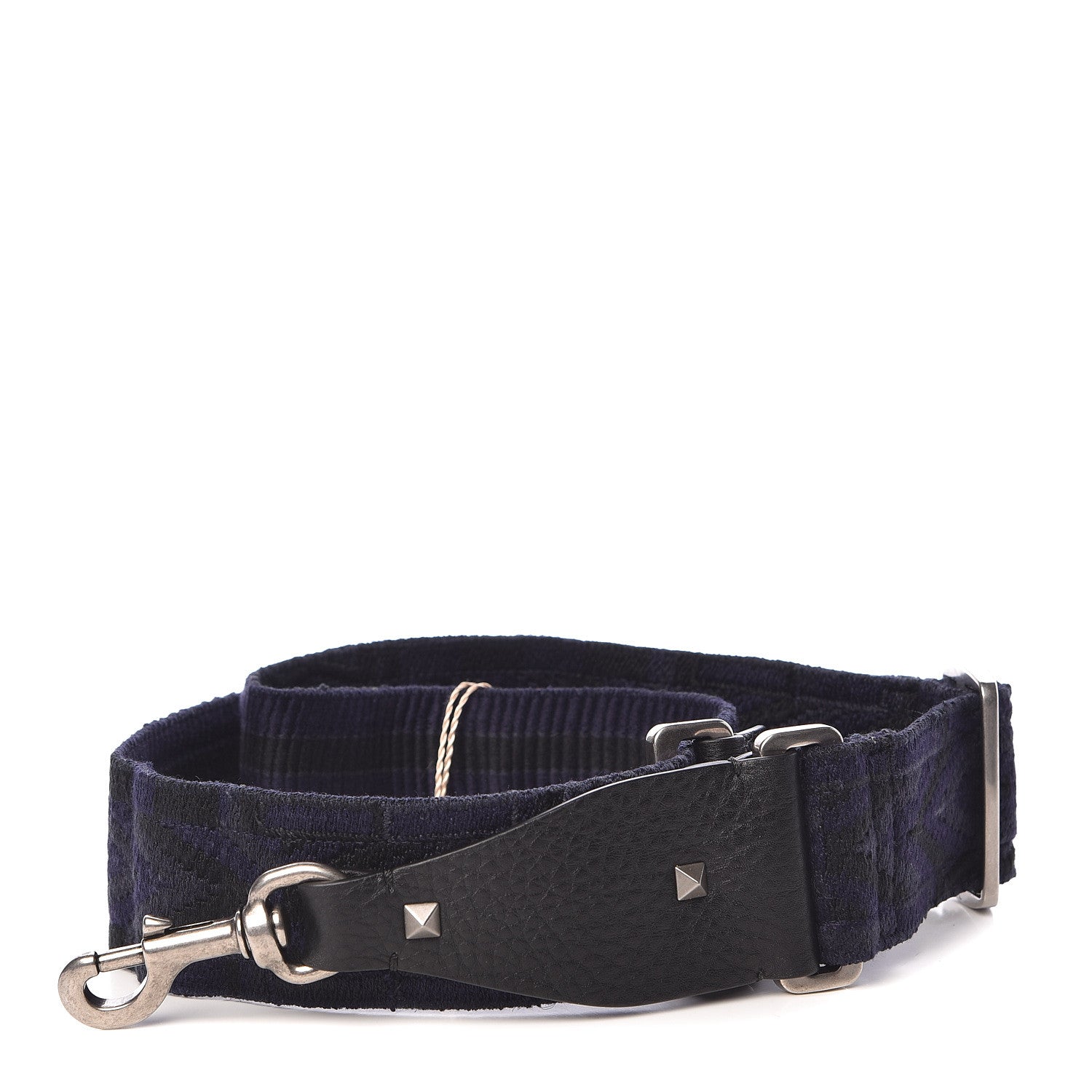 Valentino Garavani Canvas Geometric Embroidered Rockstud Guitar Strap Black Blue 1 of 5