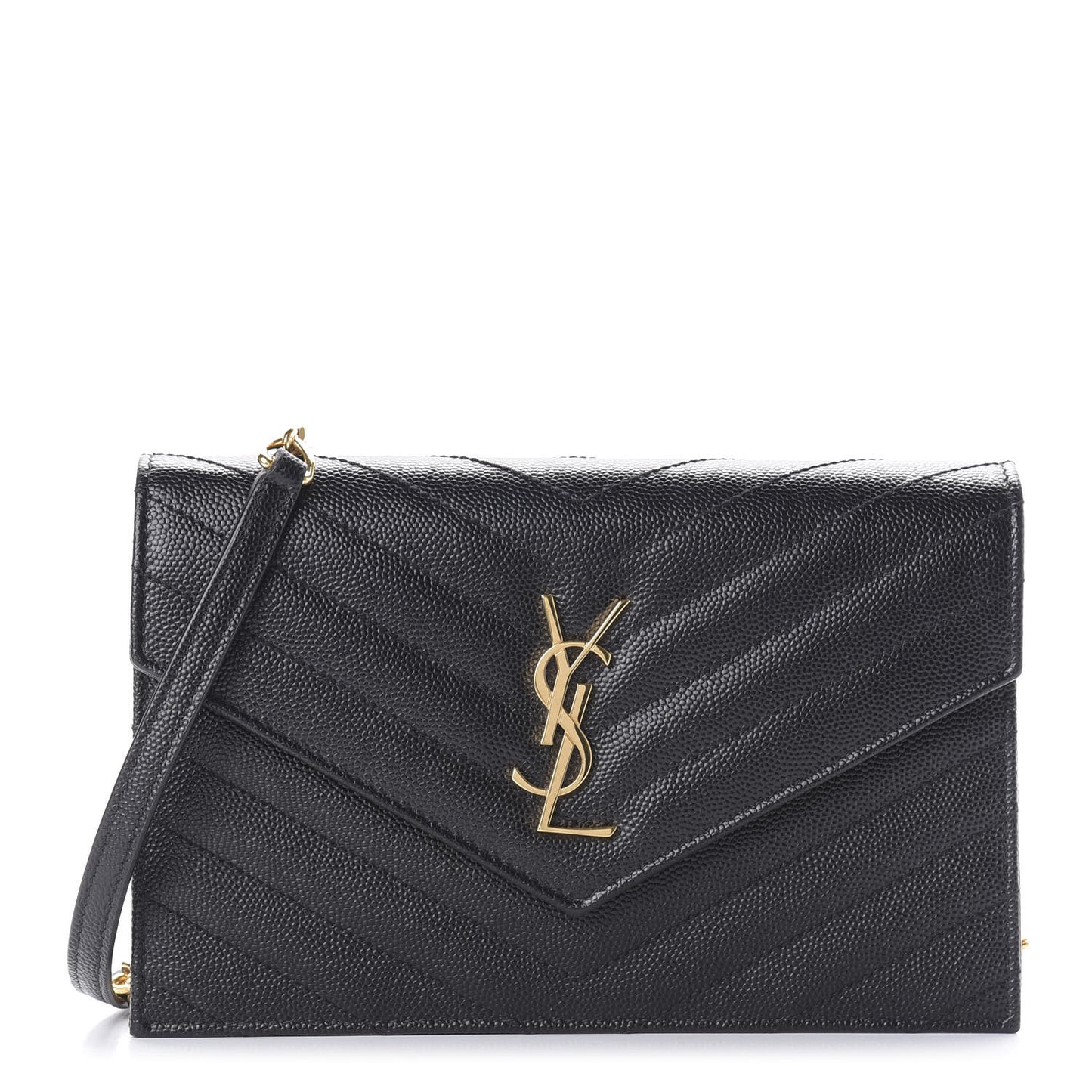 Grain De Poudre Matelasse Chevron Monogram Envelope Chain Wallet Black
