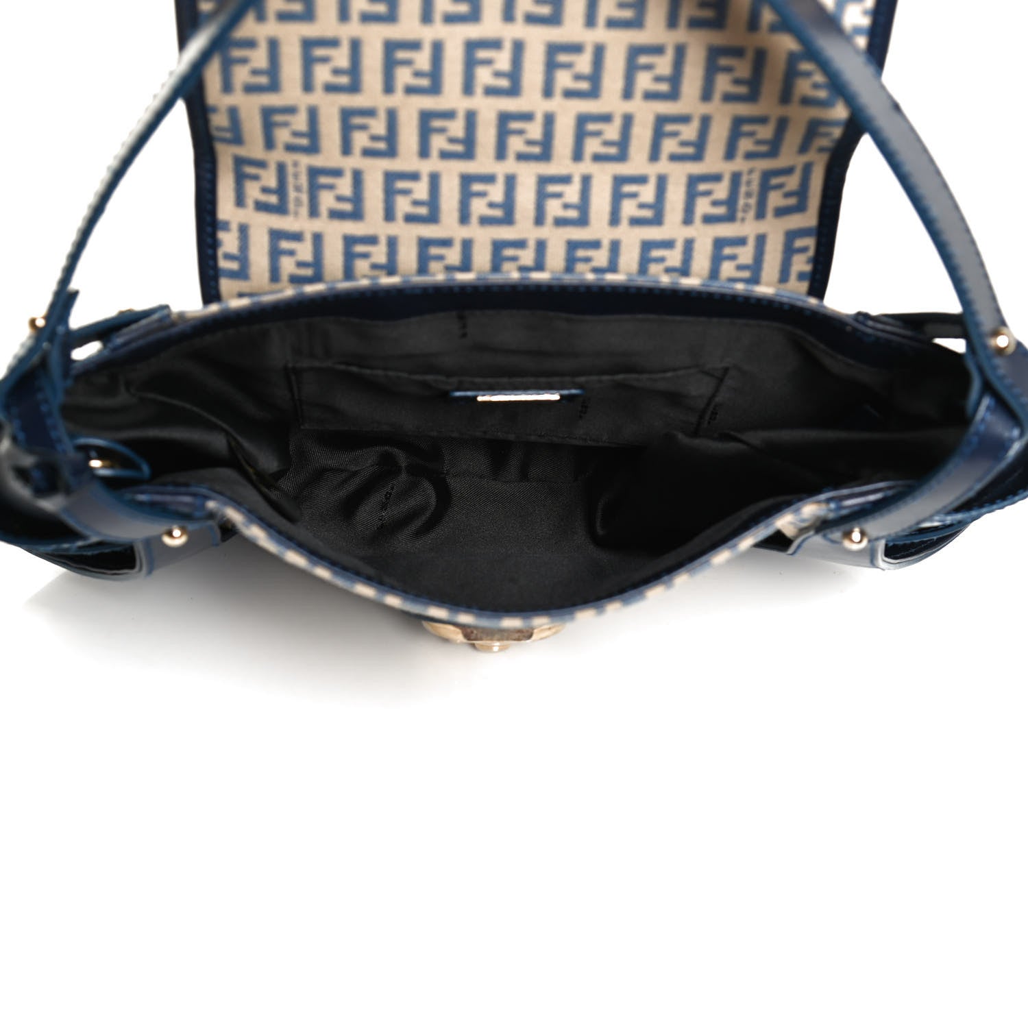 Fendi Zucchino Cuoio Ingrassato Shoulder Bag Beige Blue 5 of 12