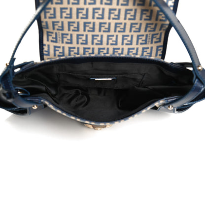 Fendi Zucchino Cuoio Ingrassato Shoulder Bag Beige Blue 5 of 12