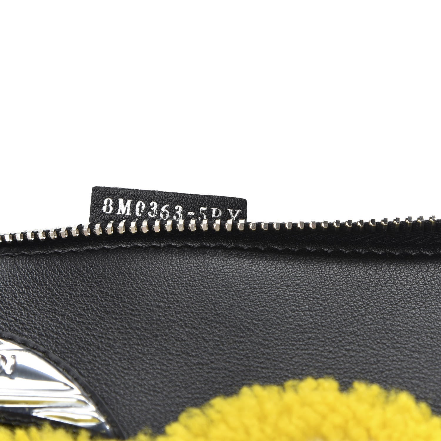 Fendi Vitello Dolce Shearling Apple Zip Around Pouch Black 7 of 7