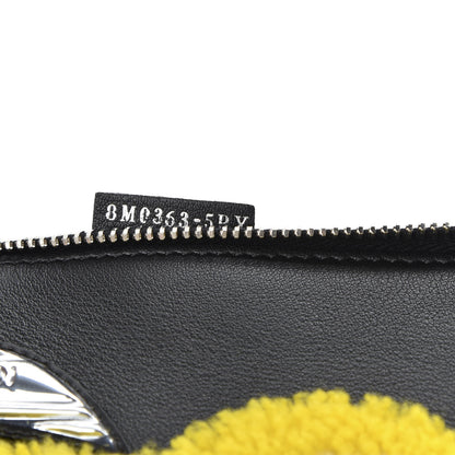 Fendi Vitello Dolce Shearling Apple Zip Around Pouch Black 7 of 7