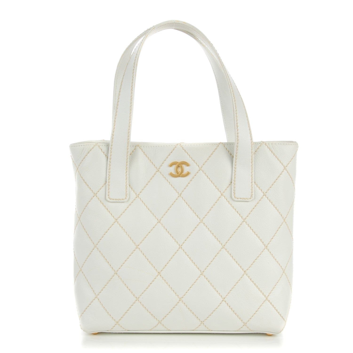 Chanel Calfskin Quilted Surpique Stitch Small Tote White 1 of 7