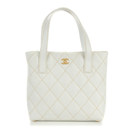 Chanel Calfskin Quilted Surpique Stitch Small Tote White 1 of 7