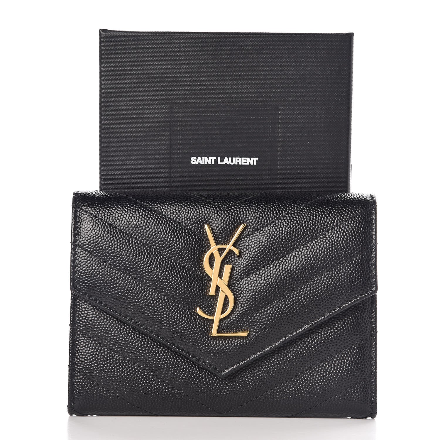 Saint Laurent Grain De Poudre Matelasse Chevron Small Monogram Passport Case Black 7 of 7