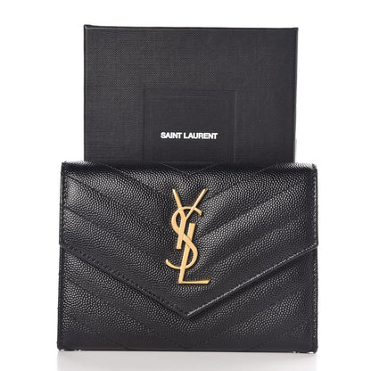 Saint Laurent Grain De Poudre Matelasse Chevron Small Monogram Passport Case Black 7 of 7