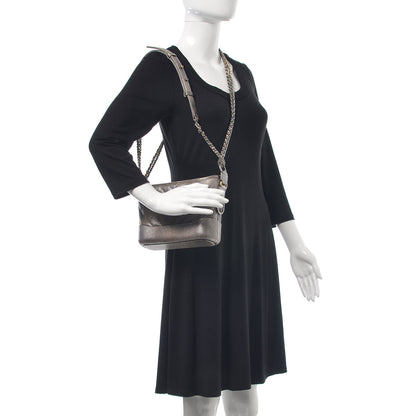 Chanel Metallic Grained Goatskin Chevron Quilted Small Gabrielle Hobo Dark Silver Gold 2 of 8