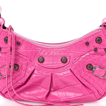 Balenciaga Extra Supple Calfskin Crocodile Embossed XS Le Cagole Shoulder Bag Lipstick Pink 9 of 11