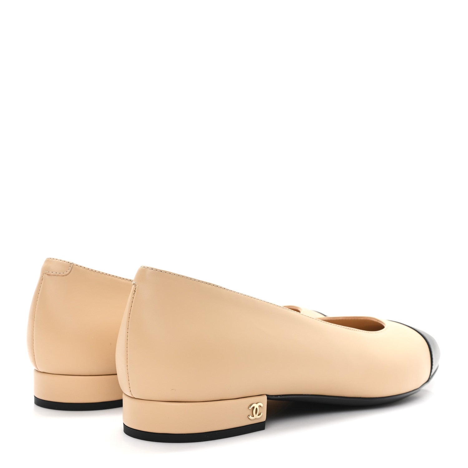 Chanel Lambskin Cap Toe CC Uniform Ballerina Flats 39.5 Beige Black 5 of 9