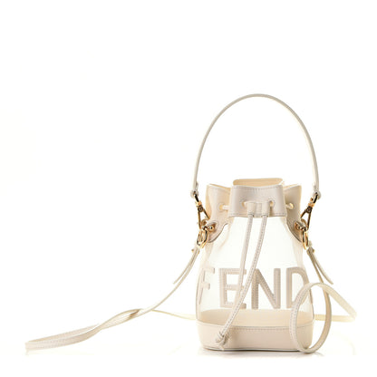 Fendi Mesh Vitello King F is Fendi Logo Embroidered Mini Mon Tresor Bucket Bag Sabbia White Ice 1 of 5