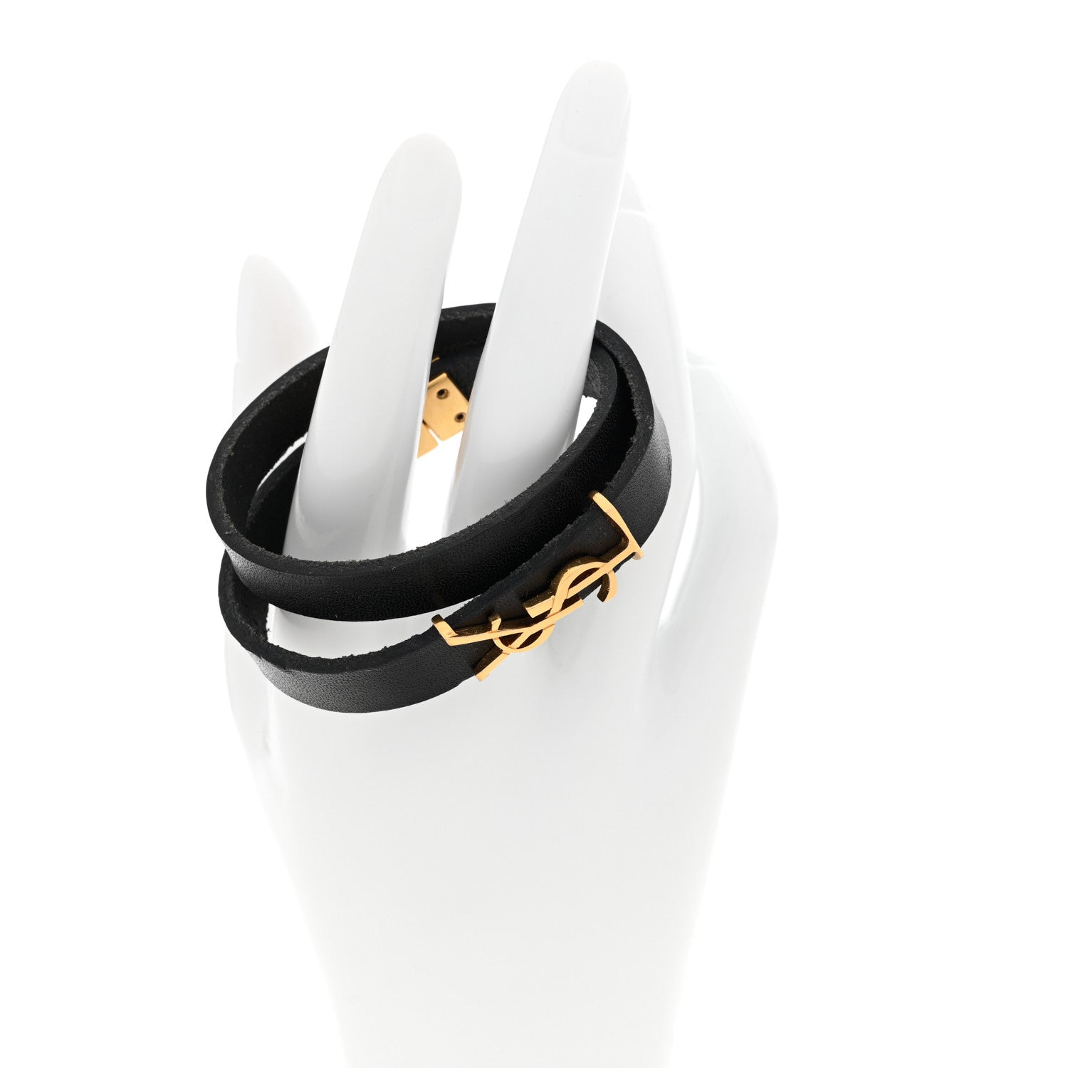 Saint Laurent Calfskin Opyum Double Wrap Bracelet Black 2 of 5