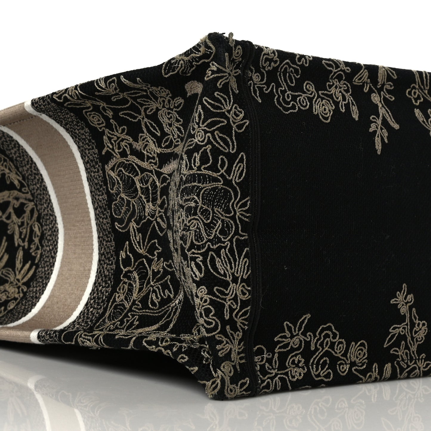Canvas Embroidered Large Ornamental Cornely Book Tote Black Beige
