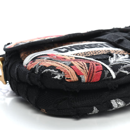 Christian Dior Canvas Embroidered Camouflage Flowers Saddle Bag Black Multicolor 8 of 9