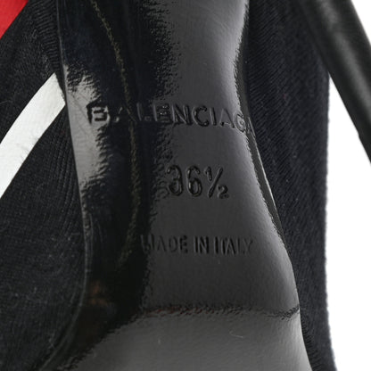 Balenciaga Jersey Crepe Political Campaign Logo Knife 115 Pointed Pumps 36.5 Black White Rouge 6 of 8