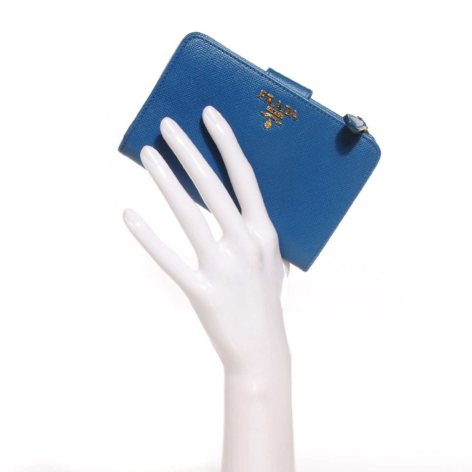 Prada Saffiano Metal Compact Wallet Cobalto 2 of 9