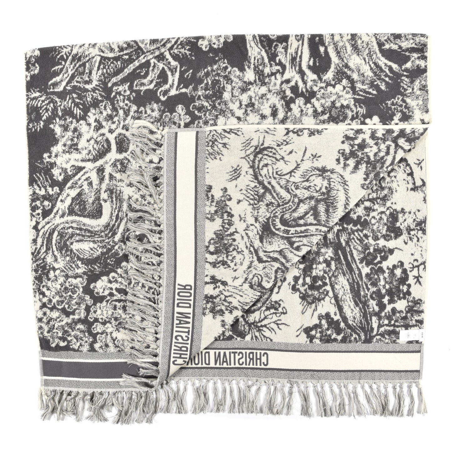 Cotton Toile De Jouy Reverse Towel Grey Ivory