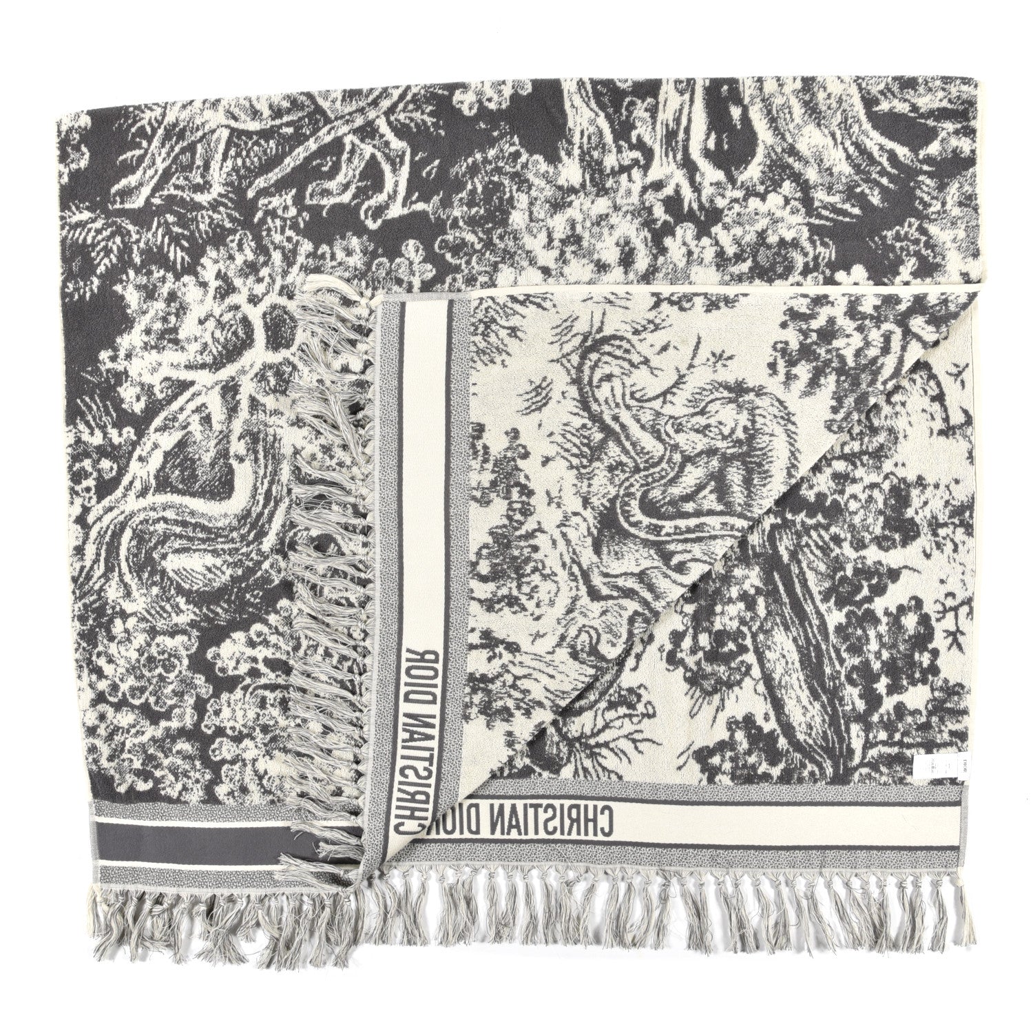 Christian Dior Cotton Toile De Jouy Reverse Towel Grey Ivory 3 of 6