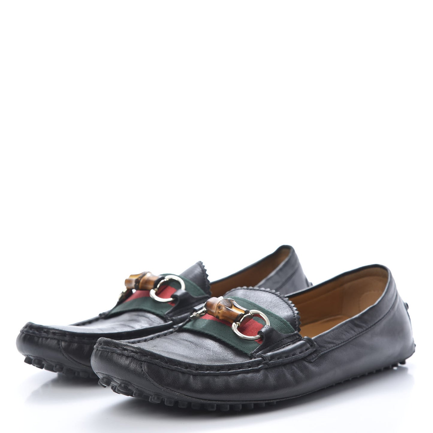Calfskin Horsebit Web Bamboo Driving Loafers 39 Black