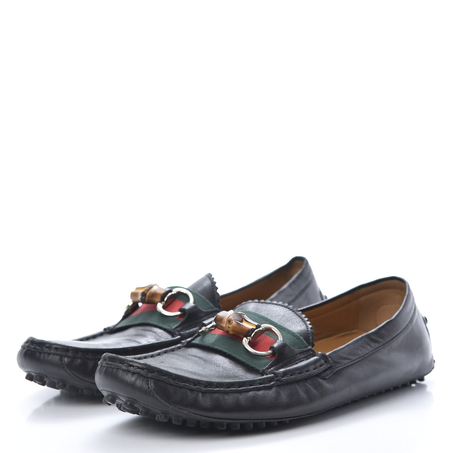 Gucci Calfskin Horsebit Web Bamboo Driving Loafers 39 Black 3 of 11