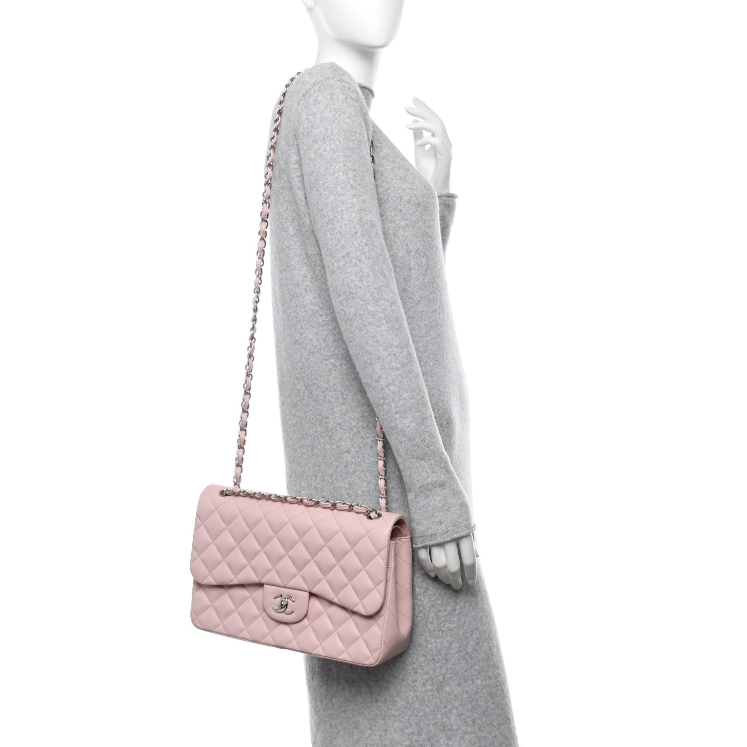 Chanel Lambskin Quilted Jumbo Double Flap Light Pink 2 of 12