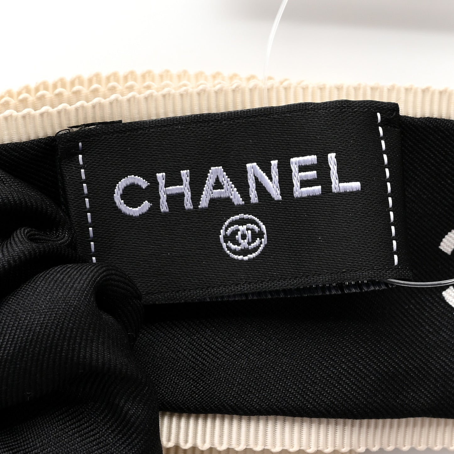 Silk CC Hair Tie Black Ecru