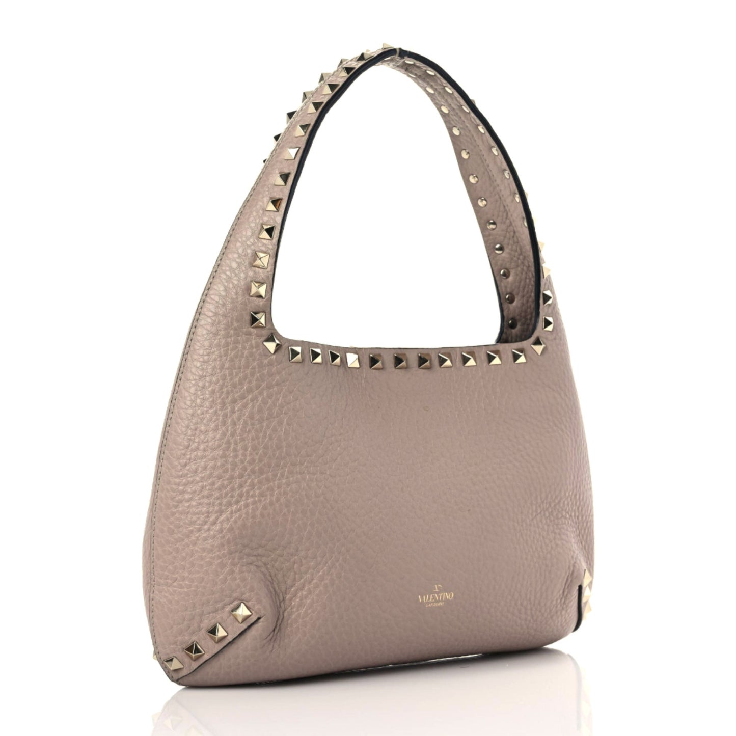 Pebbled Calfskin Small Rockstud Flip Lock Hobo Poudre