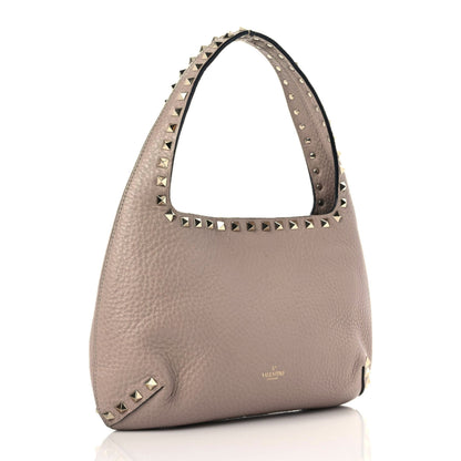 Valentino Garavani Pebbled Calfskin Small Rockstud Flip Lock Hobo Poudre 3 of 9