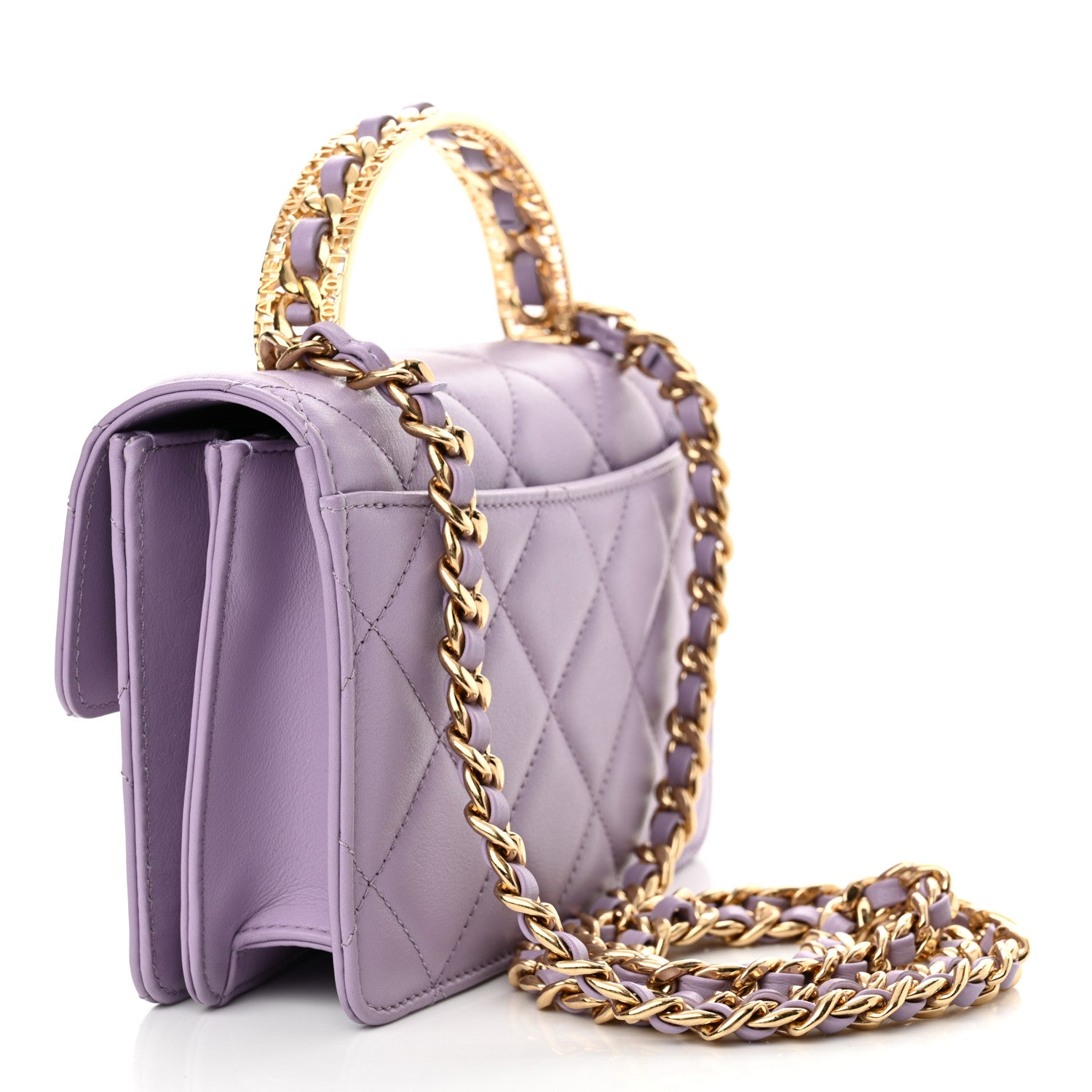 Chanel Shiny Calfskin Quilted Mini Metal Top Handle Flap Purple 3 of 13