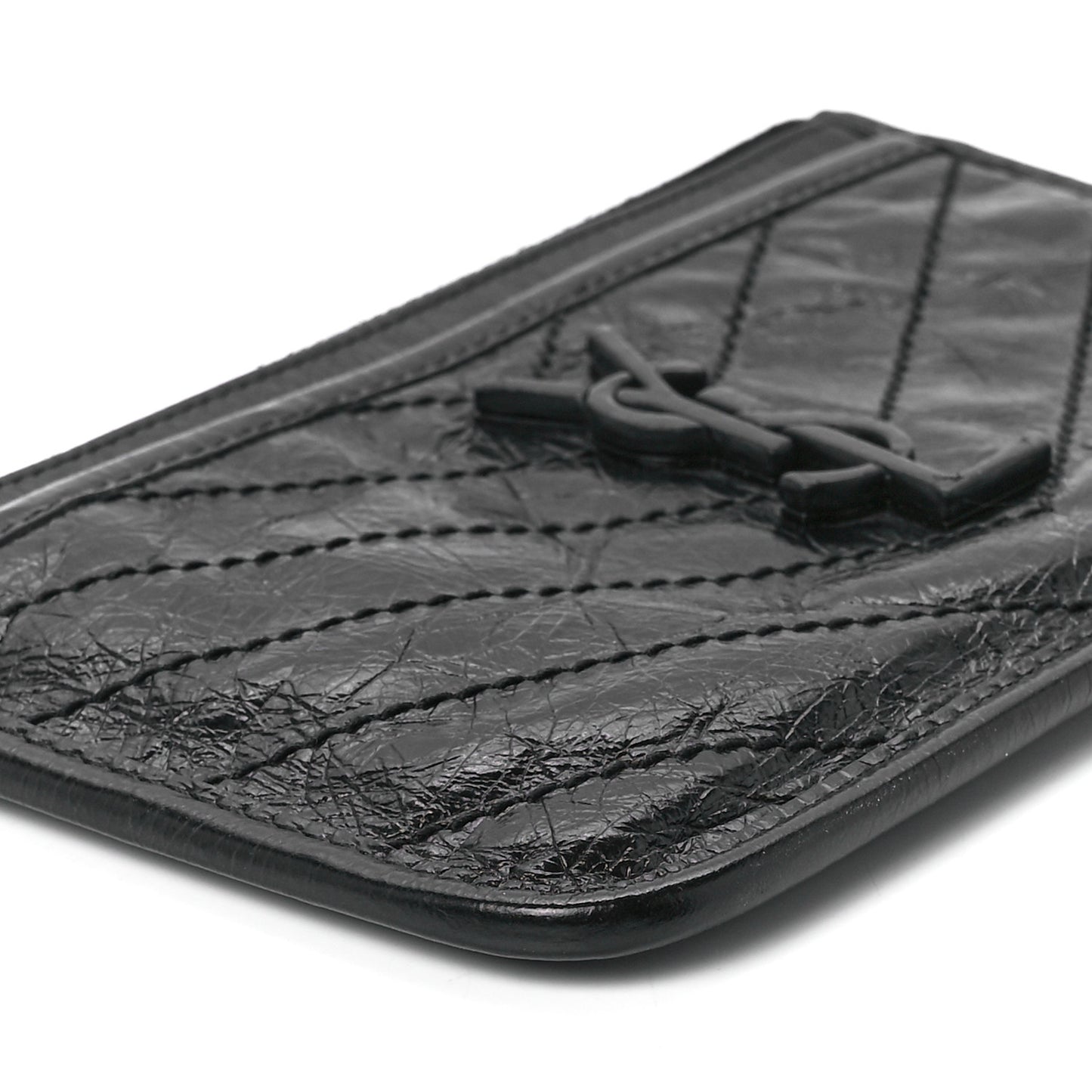 Crinkled Calfskin Matelasse Monogram Niki Bill Pouch Black