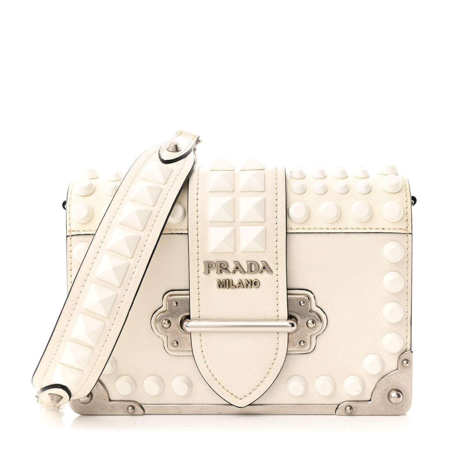 City Calfskin Saffiano Studded Cahier Bag White