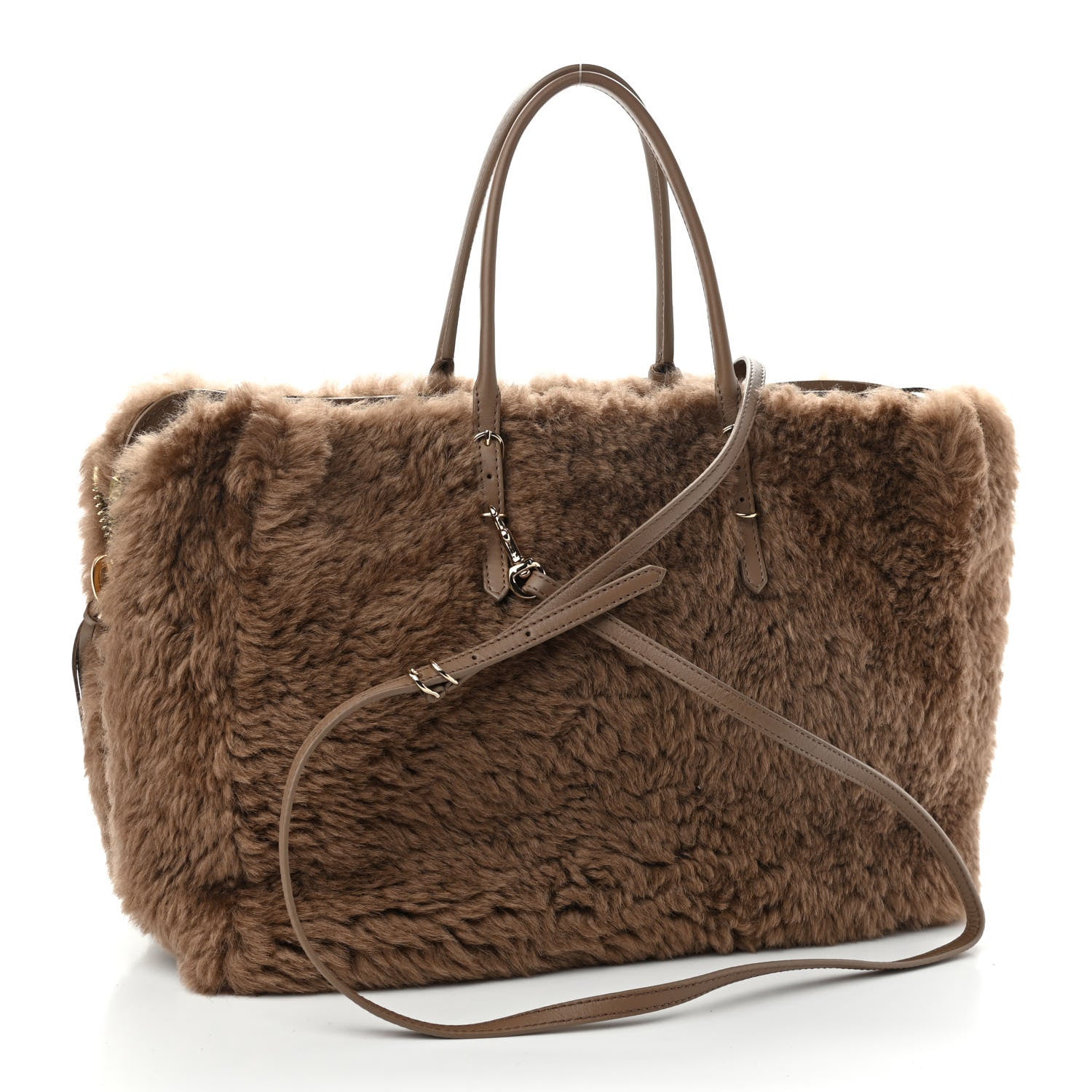 Balenciaga Shearling Papier B4 Zip Around Tote Marron 3 of 12