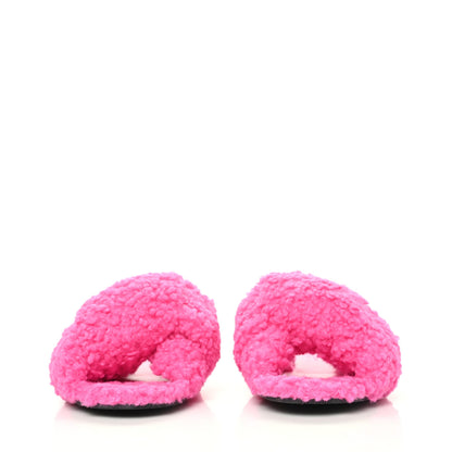 Balenciaga Faux Shearling Drapy Slide Sandals 38 Pink 2 of 6