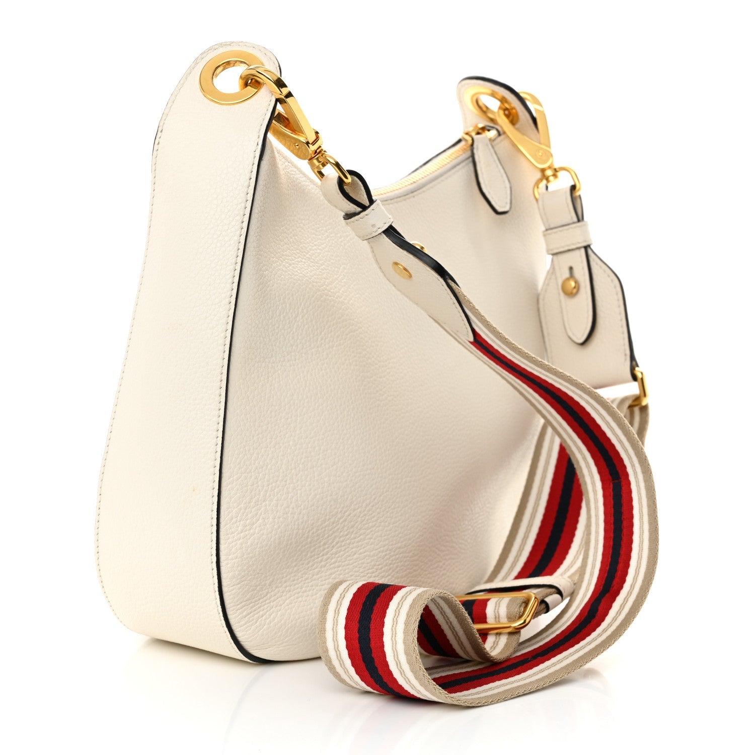 Prada Vitello Daino Zippered Messenger Hobo White 3 of 11